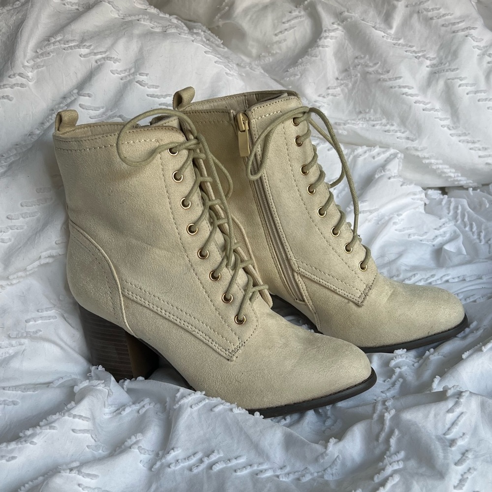 “Faux Suede Chunk Heel Ankle Boots”